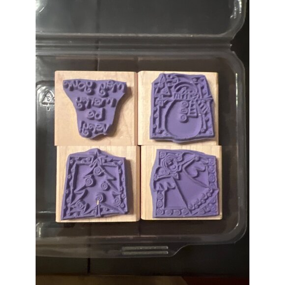 2003 Stampin Up! "Very Merry" Wood Mounted Rubber Stamp Set Holiday - Picture 2 of 4